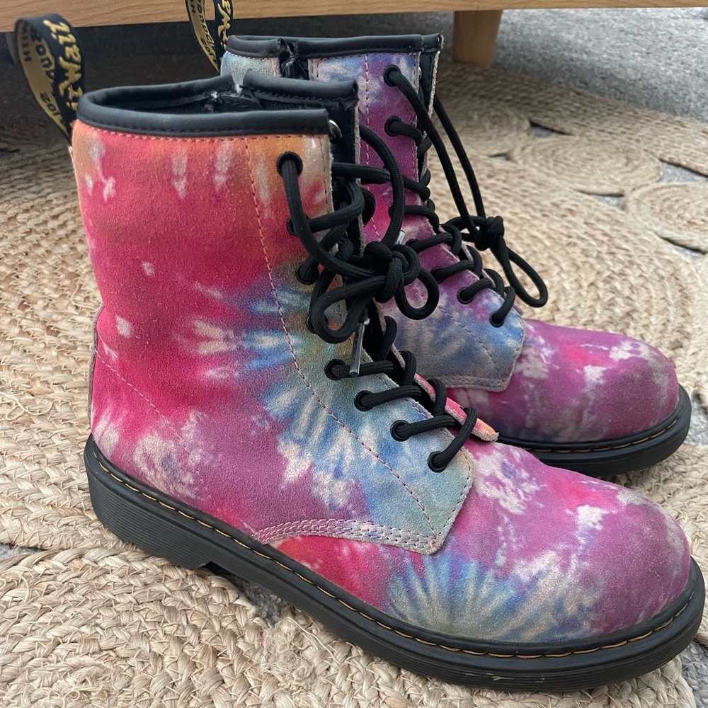Tie-Dye Lace-Up Combat Boots - Pink Multi
